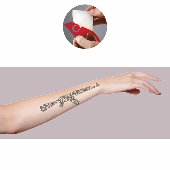 Desenli Silah Keleş  Tattoo Geçici Dövme Şablonları Kına Kalıpları - 2