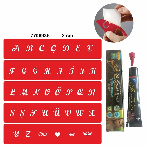 Alfabe Büyük Harfler Hint Kınası ile Geçici Dövme Yapma Seti ürün görseli 1