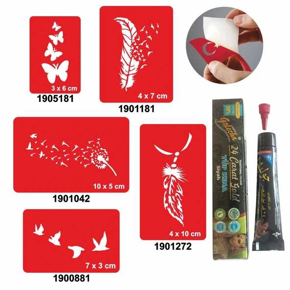 Kelebek ve Uçan Kuşlar Hint Kınası ile Geçici Dövme Yapma Seti ürün görseli 1
