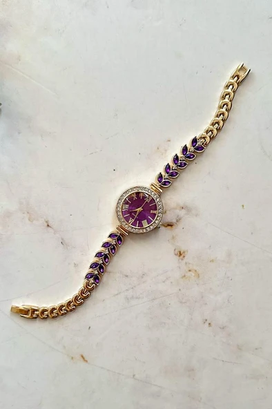 Dienna Gold Kordon Mor Taşlı Kadın Kol Saati - 4