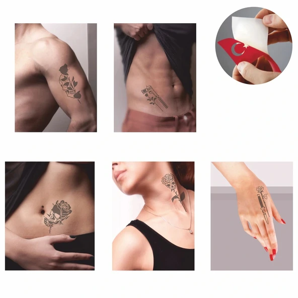 Kurukafa Gül Desenleri Hint Kınası ile Geçici Dövme Yapma Seti - Resim 2