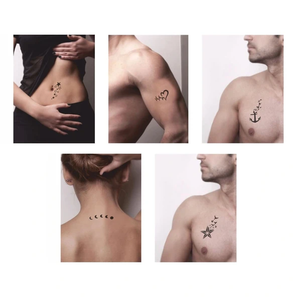 Kalp ve Yıldız Desenleri Hint Kınası ile Geçici Dövme Yapma Seti - Resim 2