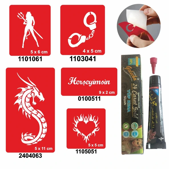 Kelepçe ve Kalp Desenleri Hint Kınası ile Geçici Dövme Yapma Seti ürün görseli 1