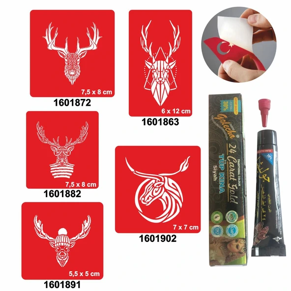 Geyik Desenleri Hint Kınası ile Geçici Dövme Yapma Seti
