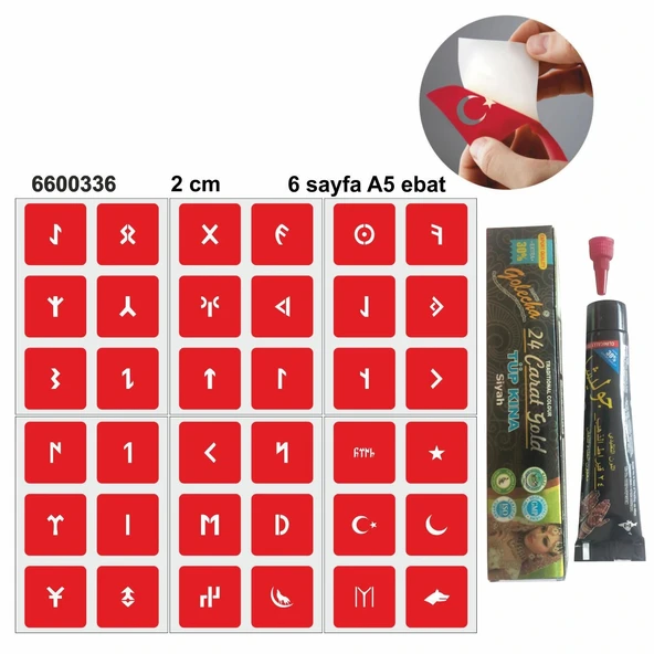 Göktürkçe Harfler Hint Kınası ile Geçici Dövme Yapma Seti ürün görseli 1