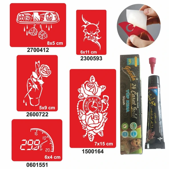 İbre Hız Desenleri Hint Kınası ile Geçici Dövme Yapma Seti ürün görseli 1