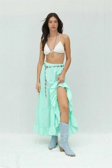 Audrey Fıfrlı Yırtmaç Detay Etek 4037 - 4