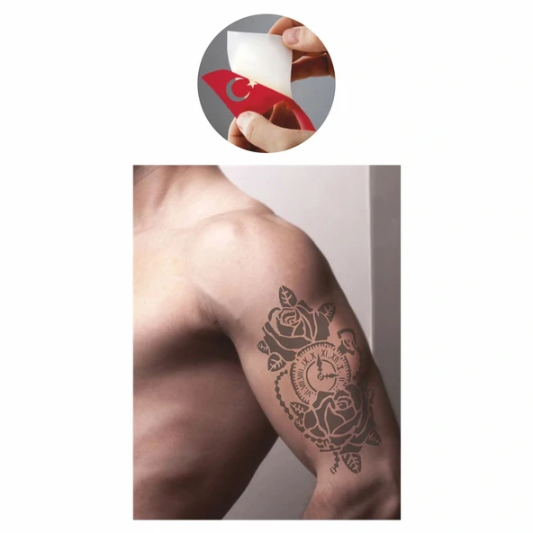 Gül Saati  Tattoo Geçici Dövme Şablonları Kına Kalıpları - Resim 2