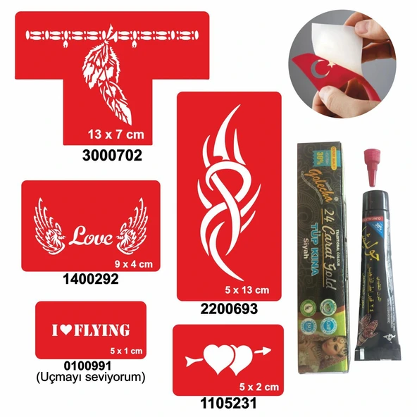 Tribal Aşk Desenleri Hint Kınası ile Geçici Dövme Yapma Seti