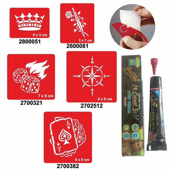 Rota ve Şans Desenleri Hint Kınası ile Geçici Dövme Yapma Seti ürün görseli 1