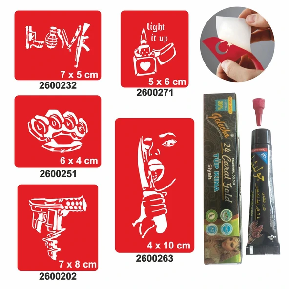 Hayat bir Savaş Desenleri Hint Kınası ile Geçici Dövme Yapma Seti ürün görseli 1