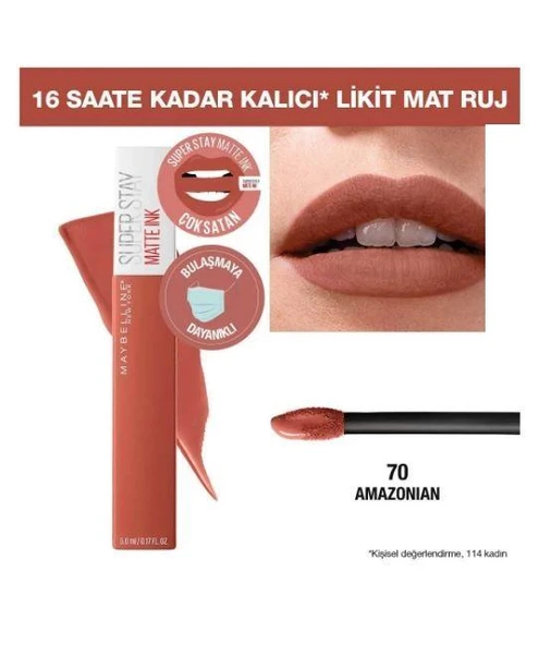 Maybelline New York Super Stay Matte Ink Unnude Likit Mat Ruj - 70 Amazonian - Kahverengi - 4