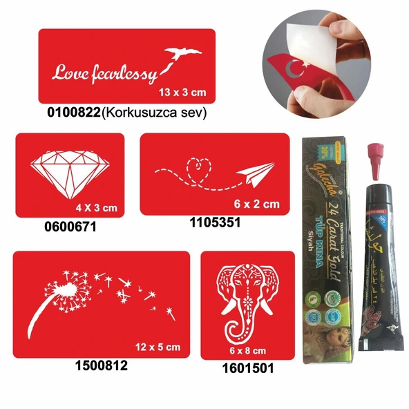 Elmas ve Fil Desenleri Hint Kınası ile Geçici Dövme Yapma Seti ürün görseli 1