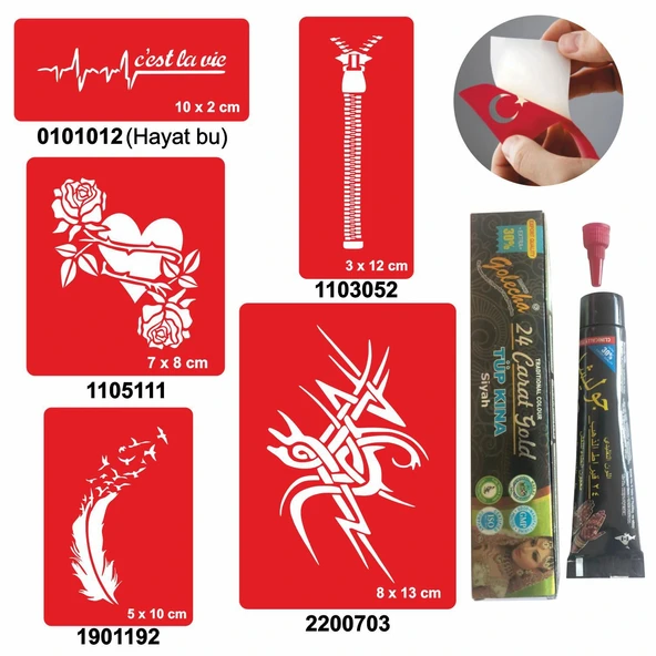 Örtücü  Desenleri Hint Kınası ile Geçici Dövme Yapma Seti ürün görseli 1