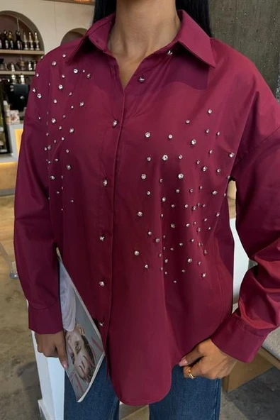 Kristal Taş Çakımlı Poplin Gömlek 3413 - 3