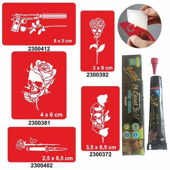 Kurukafa Gül Desenleri Hint Kınası ile Geçici Dövme Yapma Seti ürün görseli 1