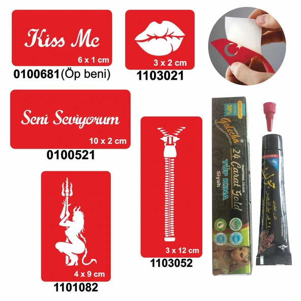 Aşk Sembolleri Hint Kınası ile Geçici Dövme Yapma Seti ürün görseli 1