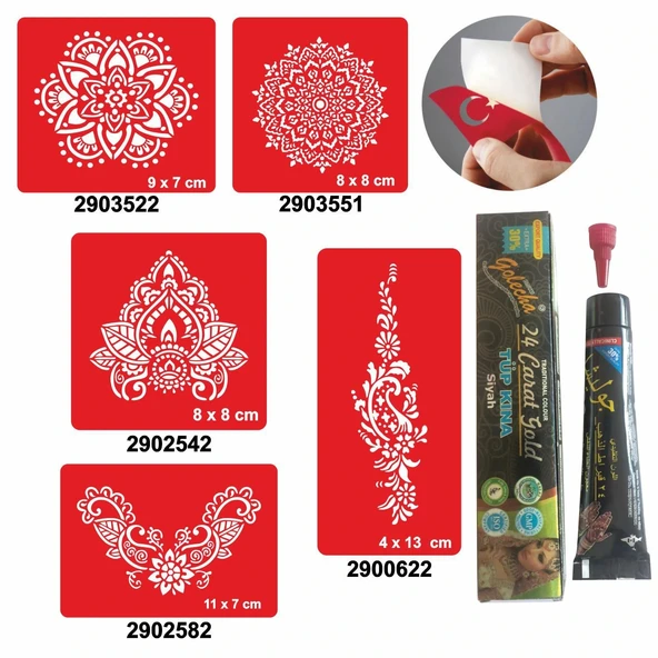 Büyük Mandala Desenleri Hint Kınası ile Geçici Dövme Yapma Seti ürün görseli 1