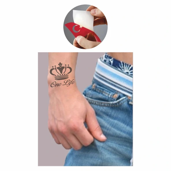 Tek Hayat Taç Tattoo Geçici Dövme Şablonları Kına Kalıpları - Resim 2