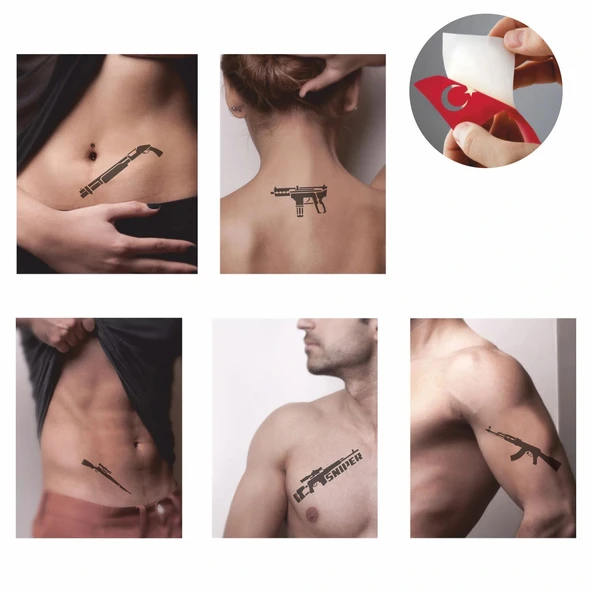 Silah Desen Serisi Hint Kınası ile Geçici Dövme Yapma Seti - Resim 2