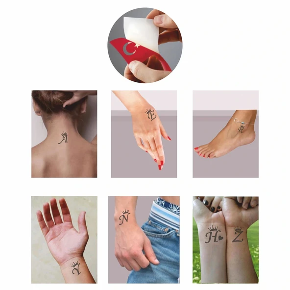 Taçlı Harf Tattoo Dövme Şablonu Kına Deseni - Resim 2