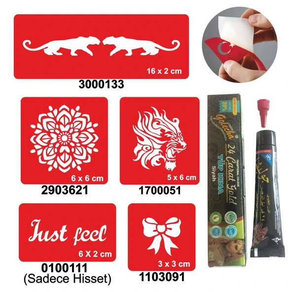 Kaplan Mandala Desenleri Hint Kınası ile Geçici Dövme Yapma Seti