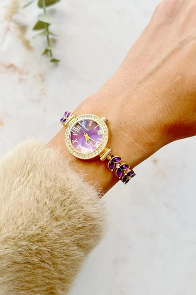 Dienna Gold Kordon Mor Taşlı Kadın Kol Saati - 3