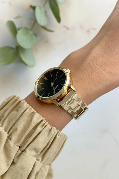 Tirol Siyah Kadran Gold Kordon Kadın Kol Saati - Resim 2