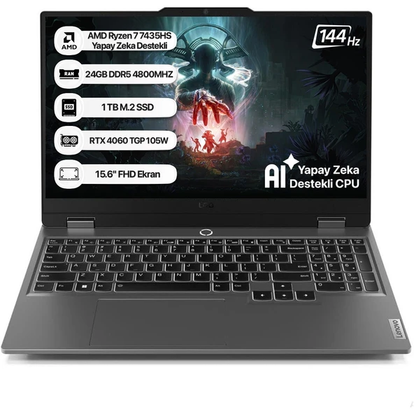 Loq Amd Ryzen 7 Yapay Zeka Destekli 7435HS 24GB 1tb SSD RTX4060 Freedos 15.6" Fhd 83JC00E7TR1TB ürün görseli