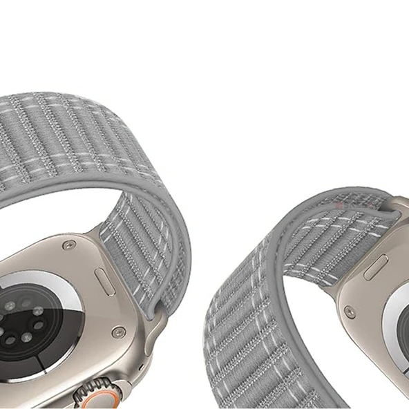 Apple Watch Uyumlu 44 45 46mm Utra 49mm Fabric Spor Yumuşak Kumaş Kordon Seri 2 3 4 5 6 Se 7 8 9 10  Gri - Resim 3