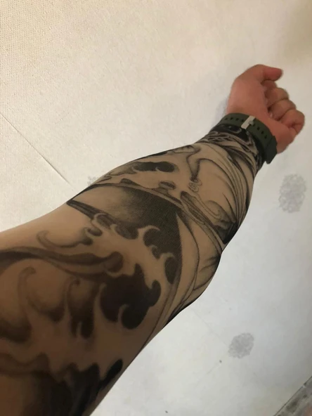 Giyilebilir Çorap Dövme Alev Dövmesi Çift Kol - 2