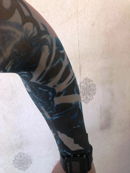 Çift Kol Giyilebilir Dövme Mavi Tribal Desenler Tattoo Sleeve ürün görseli 1