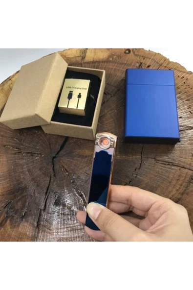 AlsepeteAvm Usb Alevsiz Şarjlı Çakmak Ve Metal Slim Tabaka Seti - 2