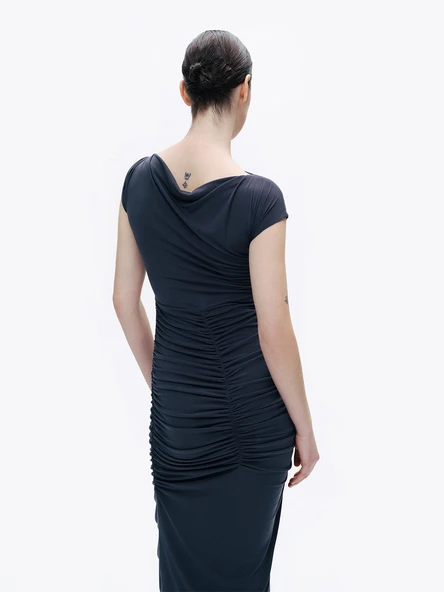 Drapeli Büzgülü Maxi Abiye Elbise Nocturne - 3