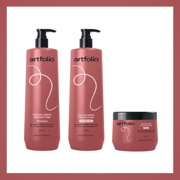 Artfolio Renk Bakım ve Koruma Şamp1L ,Saç Kremi 1L ,Saç Maskesi 500ML Set ürün görseli