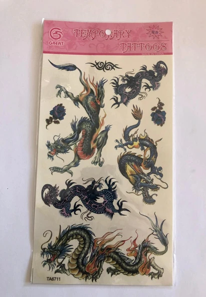 Ejderhalar Yapıştırma Sticker Dövme Geçici Dövme Temporary Tattoos ürün görseli 1