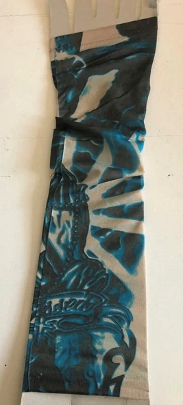 Çift Kol Giyilebilir Dövme Mavi Tribal Desenler Tattoo Sleeve - Resim 2