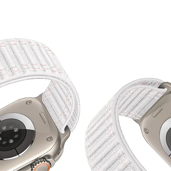 Apple Watch Uyumlu 44 45 46mm Utra 49mm Fabric Spor Yumuşak Kumaş Kordon Seri 2 3 4 5 6 Se 7 8 9 10  Beyaz - Resim 3