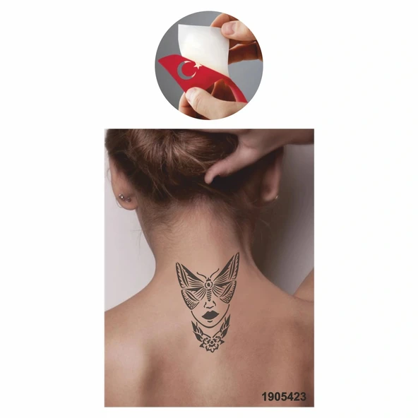Kelebek Yüzlü Kadın Tattoo Geçici Dövme Şablonları Kına Kalıpları - Resim 2