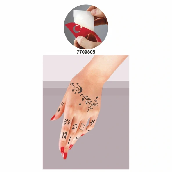 El Ve Parmak Motifleri 5 li Set Geçici Dövme Kına Şablonu - Resim 2