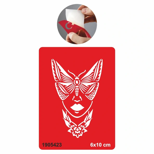 Kelebek Yüzlü Kadın Tattoo Geçici Dövme Şablonları Kına Kalıpları ürün görseli 1