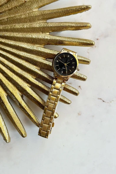 Siyah Kadran Gold Kadın Kol Saati - Resim 2