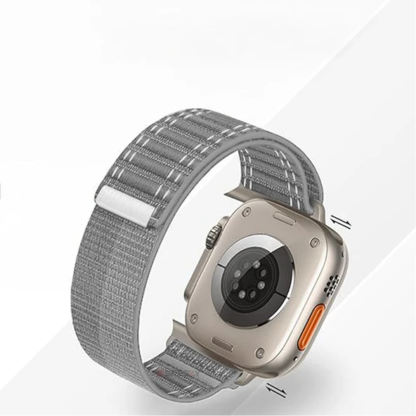 Apple Watch Uyumlu 44 45 46mm Utra 49mm Fabric Spor Yumuşak Kumaş Kordon Seri 2 3 4 5 6 Se 7 8 9 10  Gri - Resim 4