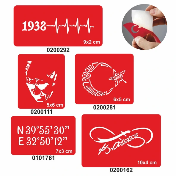 Türkiye Cumhuriyeti 5 li Set Geçici Dövme Kına Şablonu ürün görseli 1