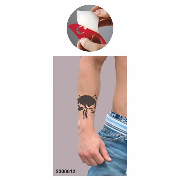 Cesur Kurukafa Tattoo Geçici Dövme Şablonları Kına Kalıpları - Resim 2