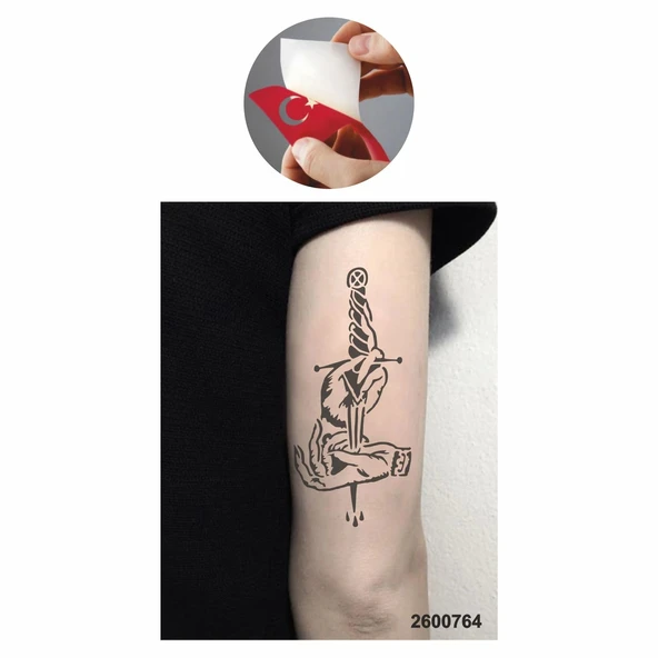 Elimde Hançer Bıçak Dövme Geçici Şablonu Kına Deseni Tattoo Geçici Dövme Şablonları Kına Kalıpları - Resim 2