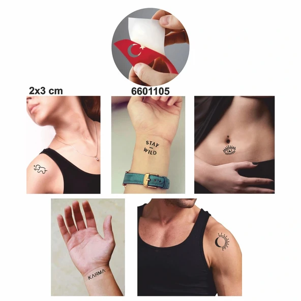 Minimal Desenler 30 Adet Minik desen Geçici Dövme Şablonu - Resim 2