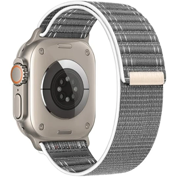 Apple Watch Uyumlu 44 45 46mm Utra 49mm Fabric Spor Yumuşak Kumaş Kordon Seri 2 3 4 5 6 Se 7 8 9 10  Gri - Resim 2