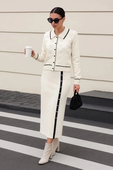 Kadın şerit Detay Ceket Ve Etek ıkılı Takım ürün görseli