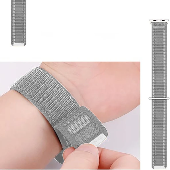 Apple Watch Uyumlu 44 45 46mm Utra 49mm Fabric Spor Yumuşak Kumaş Kordon Seri 2 3 4 5 6 Se 7 8 9 10  Gri - Resim 5
